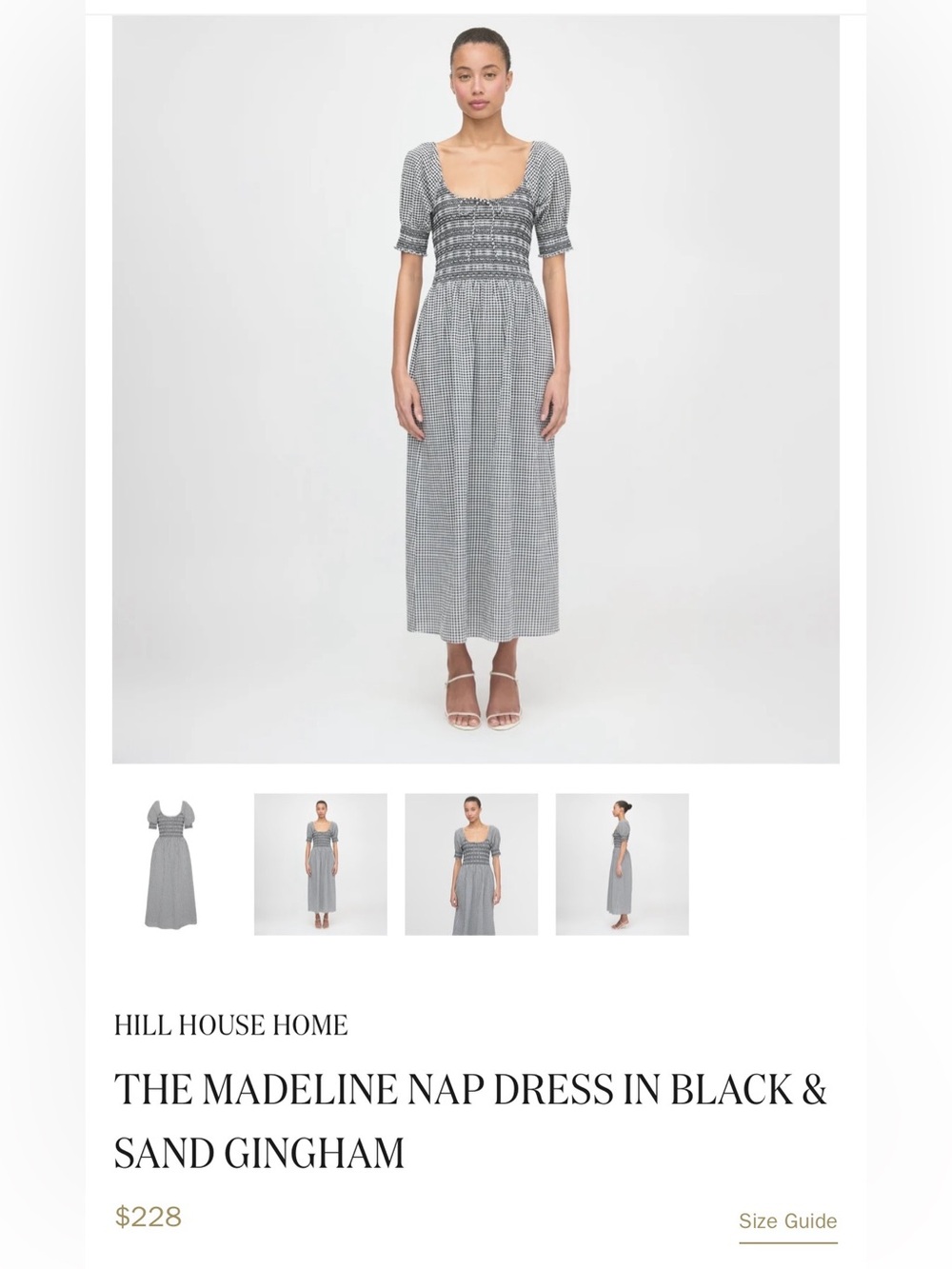 Hill House Smocked Midi Dress in Black & Sand Gingham
